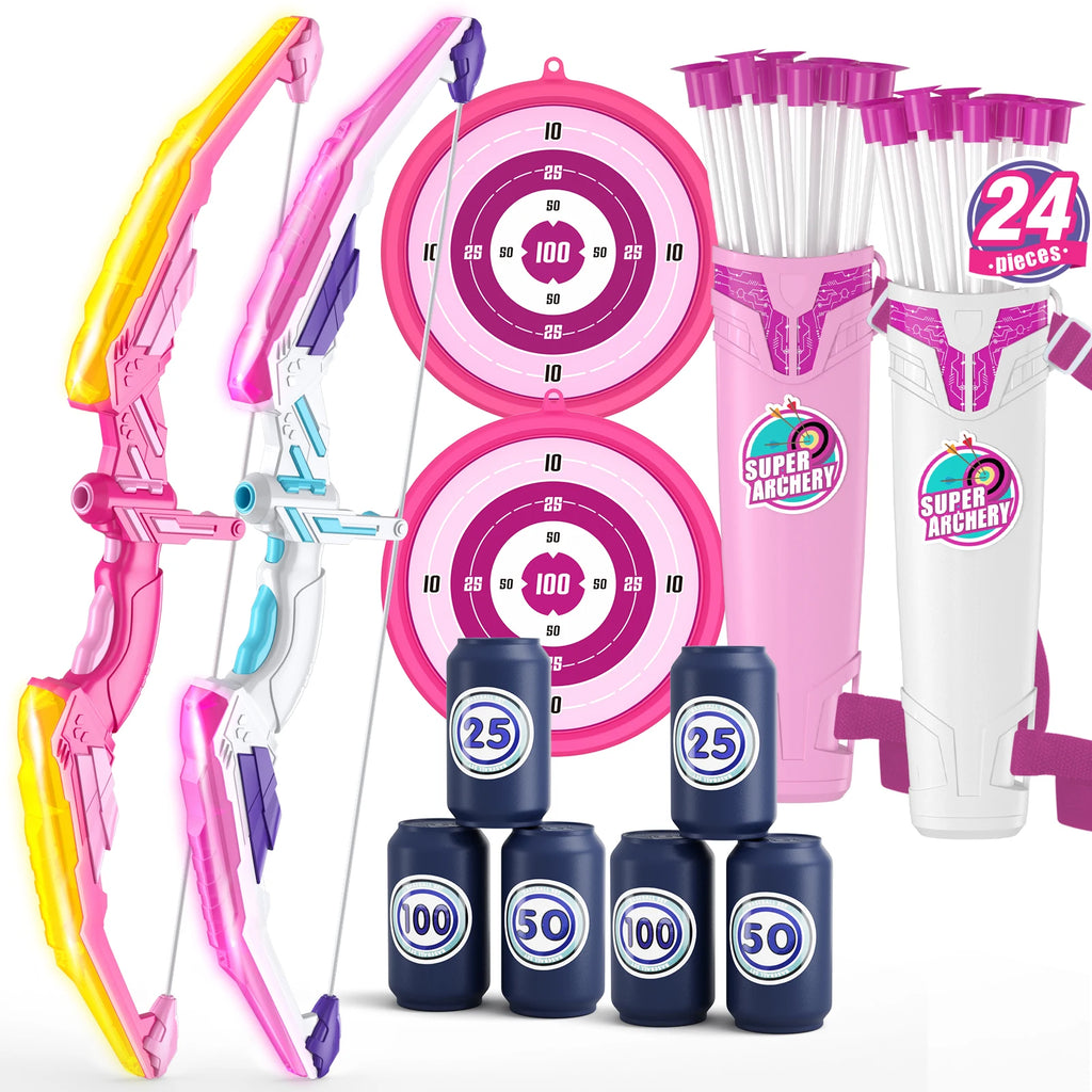 Kids Bow and Arrow Set, LED Light up Archery Toys Set for Kids Ages 4-8 8-12, with Suction Cup Arrows, Target & Quiver, Boy Girl