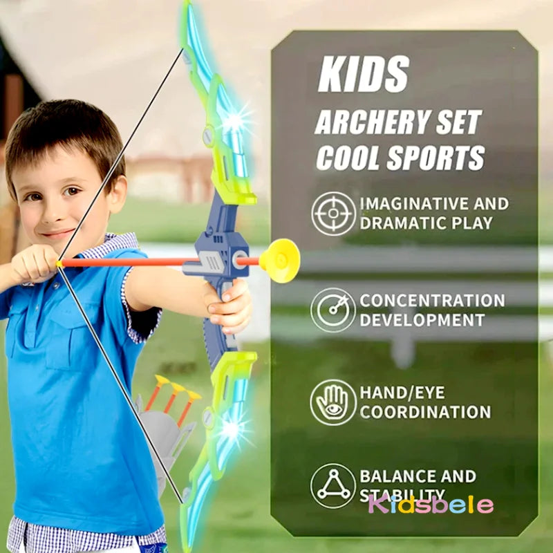 Kids Archery Set with LED Light up Bow & Arrow Target & Shield Hunting Shooting Toy for Boys Girls Summer Outdoor Sports Game 6+