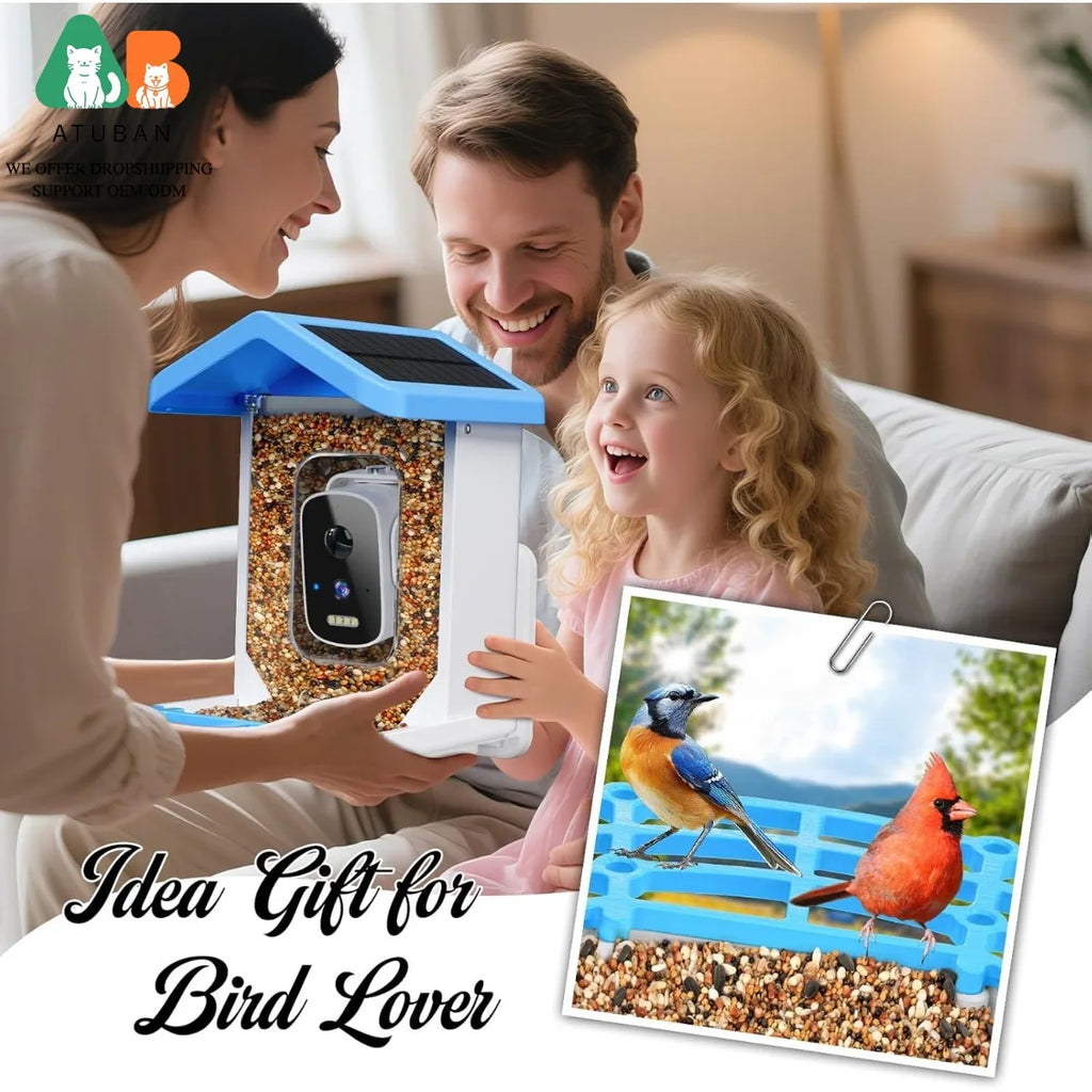Smart Bird Feeder with Camera, AI Bird Species Identification Solar Powered Panel, 2.5K HD Video Bird House with Camera