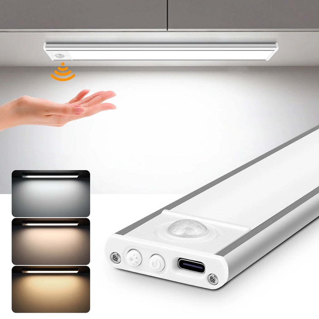 50CM 30CM LED Motion Sensor Bar Lamp USB Rechargeable Night Sensor Light CCT Dimmable Infrared Detector Wardrobe Cabinet Light