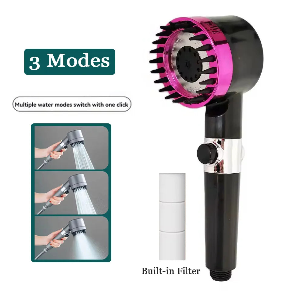 3 Modes High Pressure Shower Head Filter Handheld Adjustable Button Water Saving Large Flow Spray Nozzle Bathroom Accessories