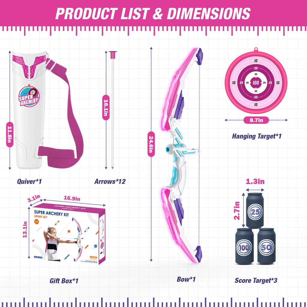 Kids Bow and Arrow Set, LED Light up Archery Toys Set for Kids Ages 4-8 8-12, with Suction Cup Arrows, Target & Quiver, Boy Girl