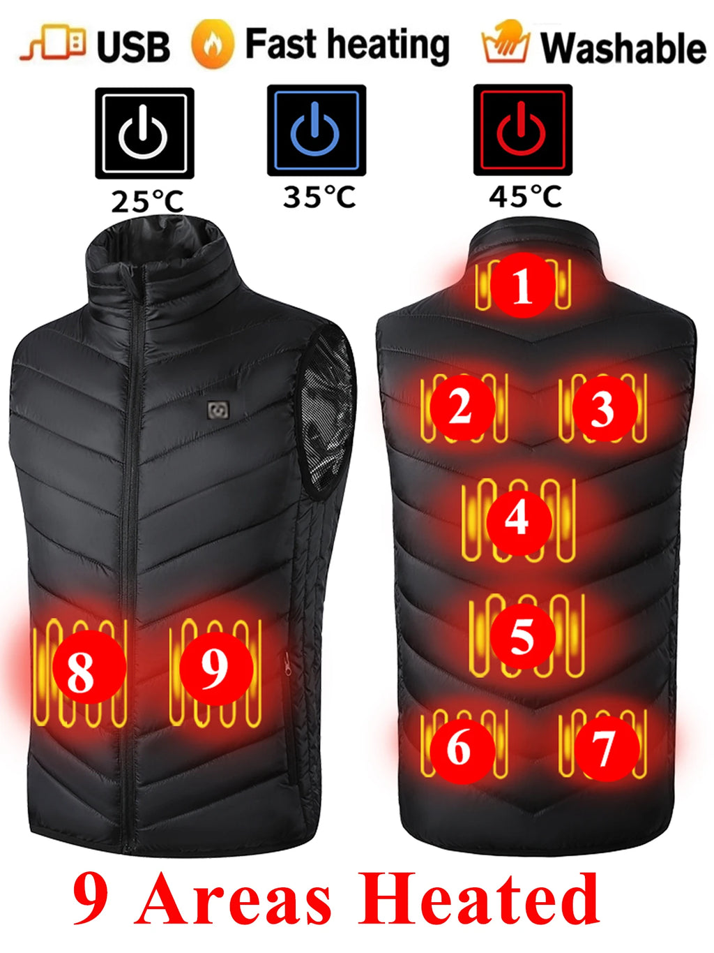 9 Heated Vest Zones Electric Heated Jackets Men Women Sportswear Heated Vest Bodywarmer Usb Inner Heat Vest Veste for Camping