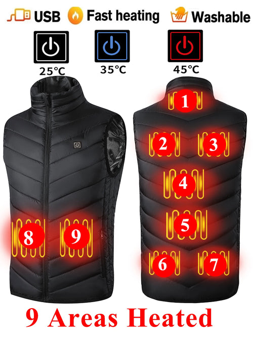 9 Heated Vest Zones Electric Heated Jackets Men Women Sportswear Heated Vest Bodywarmer Usb Inner Heat Vest Veste for Camping