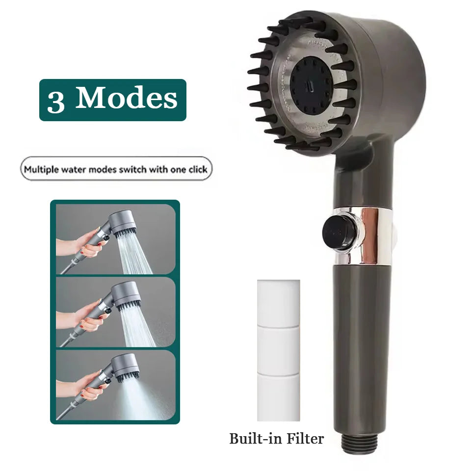 3 Modes High Pressure Shower Head Filter Handheld Adjustable Button Water Saving Large Flow Spray Nozzle Bathroom Accessories