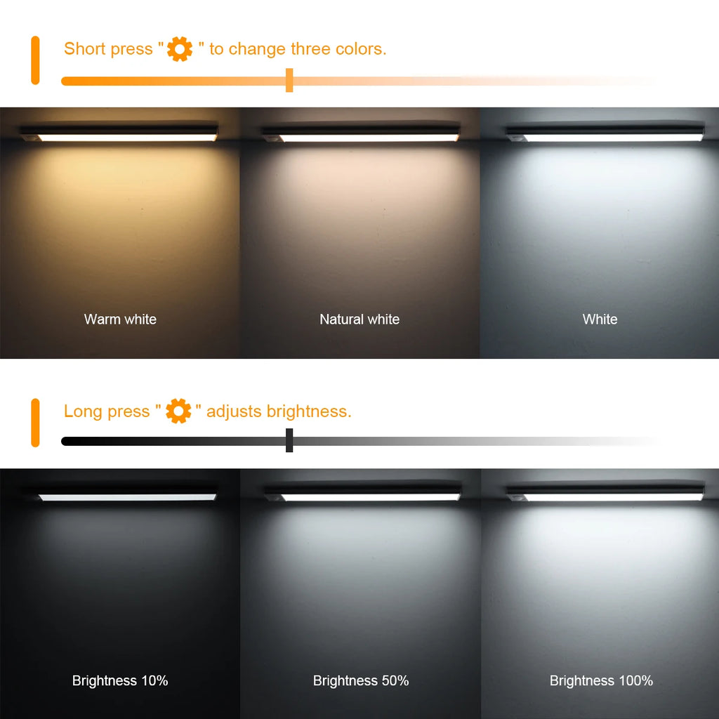 50CM 30CM LED Motion Sensor Bar Lamp USB Rechargeable Night Sensor Light CCT Dimmable Infrared Detector Wardrobe Cabinet Light