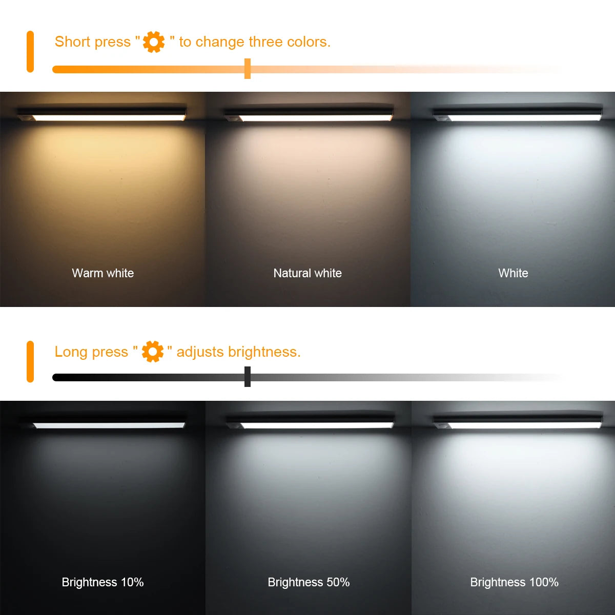 50CM 30CM LED Motion Sensor Bar Lamp USB Rechargeable Night Sensor Light CCT Dimmable Infrared Detector Wardrobe Cabinet Light