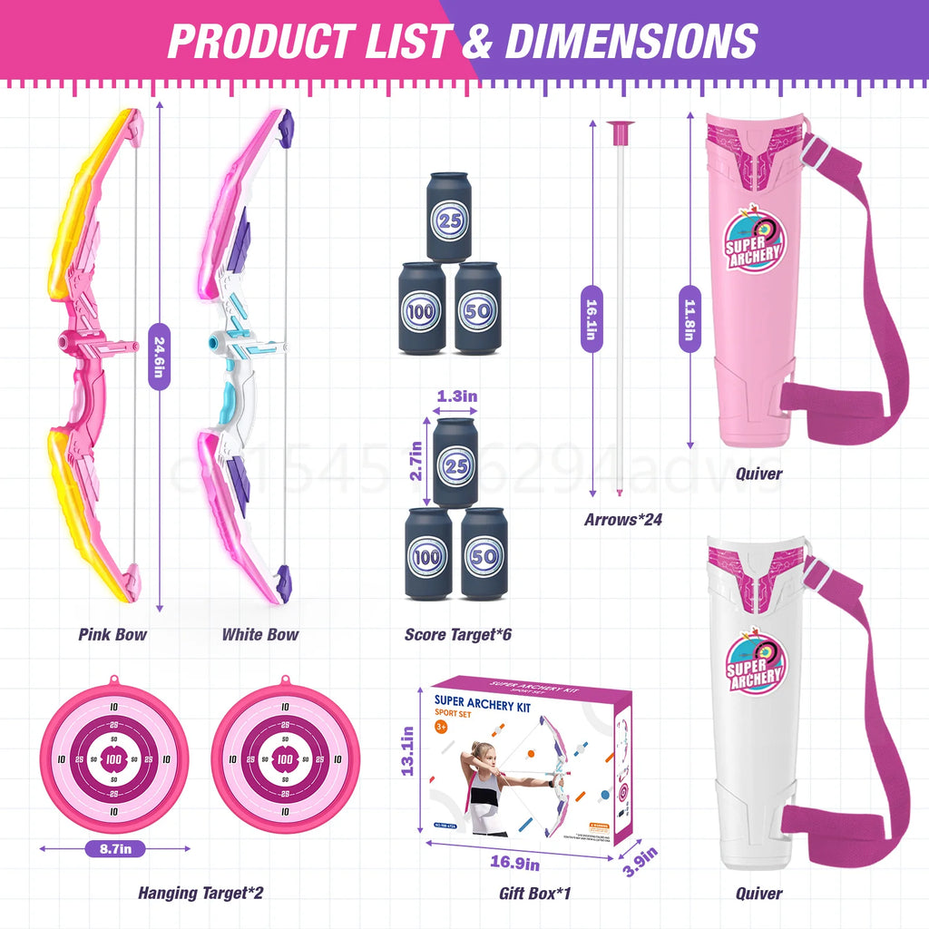 Kids Bow and Arrow Set, LED Light up Archery Toys Set for Kids Ages 4-8 8-12, with Suction Cup Arrows, Target & Quiver, Boy Girl