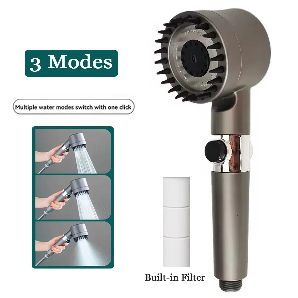 3 Modes High Pressure Shower Head Filter Handheld Adjustable Button Water Saving Large Flow Spray Nozzle Bathroom Accessories