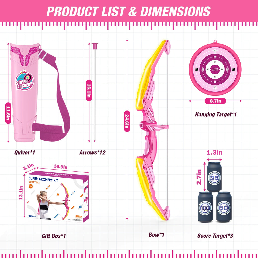 Kids Bow and Arrow Set, LED Light up Archery Toys Set for Kids Ages 4-8 8-12, with Suction Cup Arrows, Target & Quiver, Boy Girl