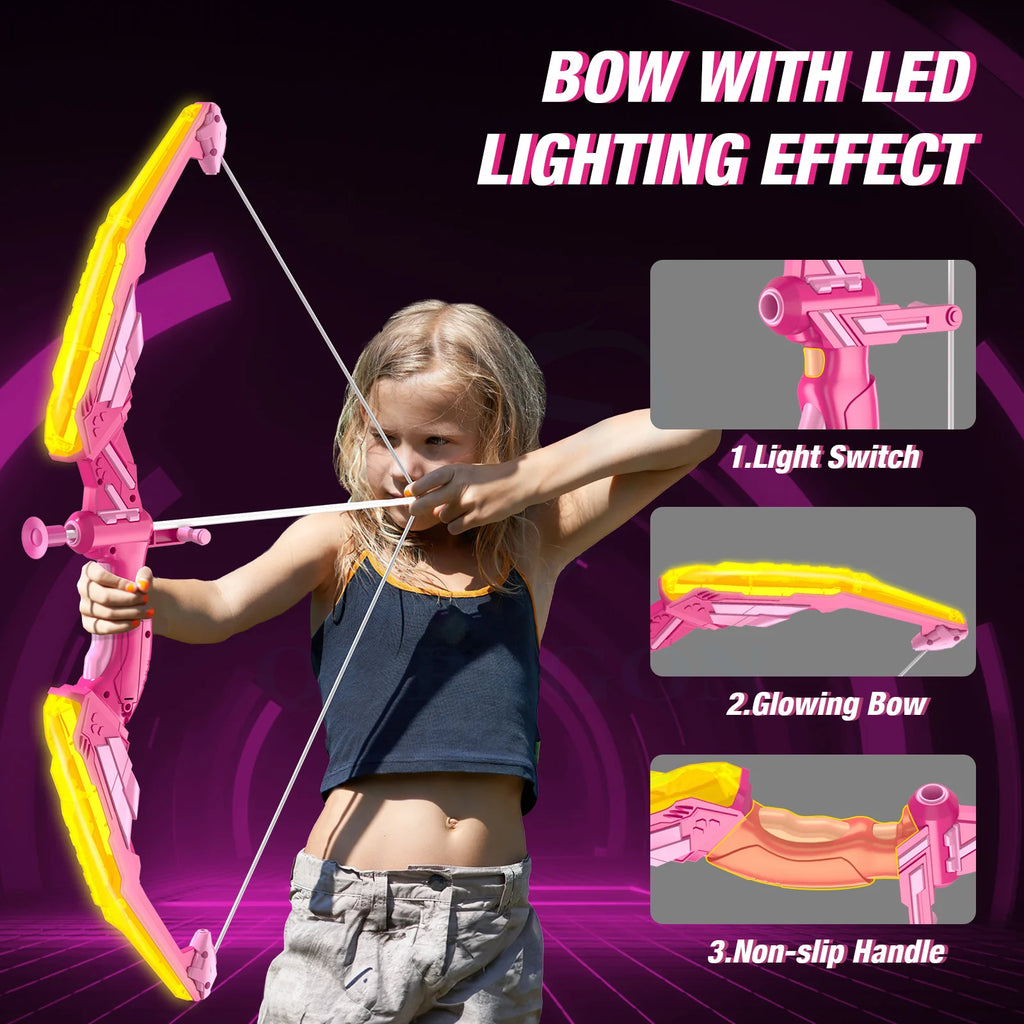 Kids Bow and Arrow Set, LED Light up Archery Toys Set for Kids Ages 4-8 8-12, with Suction Cup Arrows, Target & Quiver, Boy Girl
