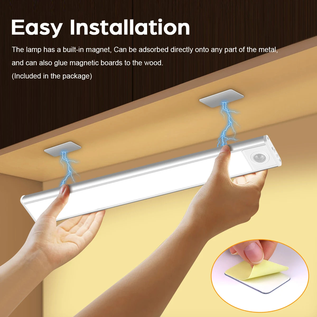 50CM 30CM LED Motion Sensor Bar Lamp USB Rechargeable Night Sensor Light CCT Dimmable Infrared Detector Wardrobe Cabinet Light