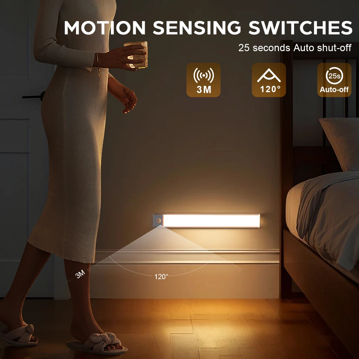50CM 30CM LED Motion Sensor Bar Lamp USB Rechargeable Night Sensor Light CCT Dimmable Infrared Detector Wardrobe Cabinet Light