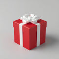 Caja regalo roja con cinta y lazo blancos impresa en 3D en PLA. Imagen ilustrativa generada con IA; la pieza real impresa puede variar ligeramente.