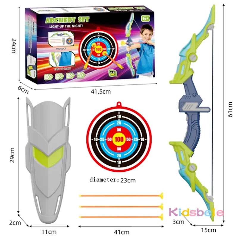 Kids Archery Set with LED Light up Bow & Arrow Target & Shield Hunting Shooting Toy for Boys Girls Summer Outdoor Sports Game 6+
