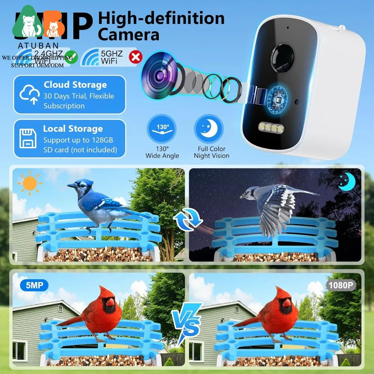Smart Bird Feeder with Camera, AI Bird Species Identification Solar Powered Panel, 2.5K HD Video Bird House with Camera